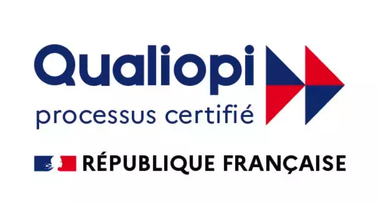 Logo Qualiopi avec mention " Processus certifié" et référence à la république française